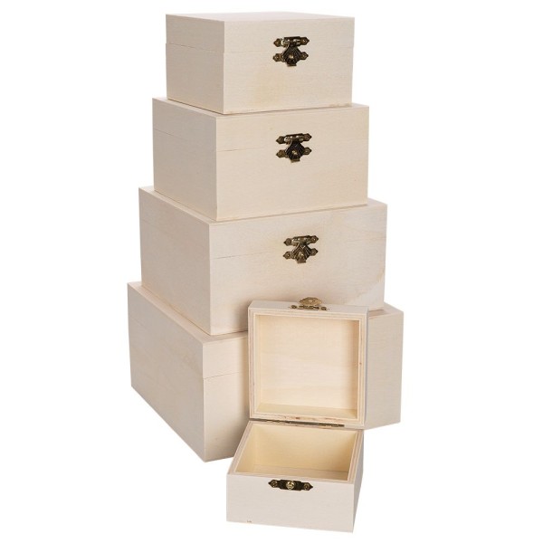 Boxen, Holz, quadratisch, verschiedene Größen, 5 Stück