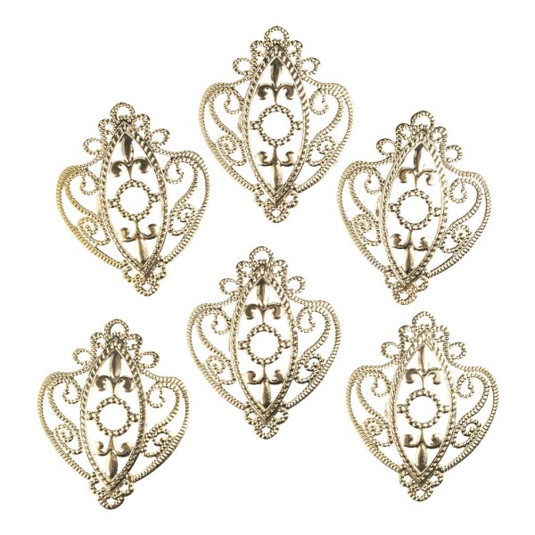 Metall-Ornamente, Design 42, 6,5cm x 5,3cm, hellgold, 6 Stück
