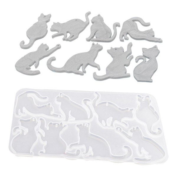 Silikonform, Katzen 1, 13,9cm x 0,4cm x 9,1cm, 8 Designs, lebensmittelecht