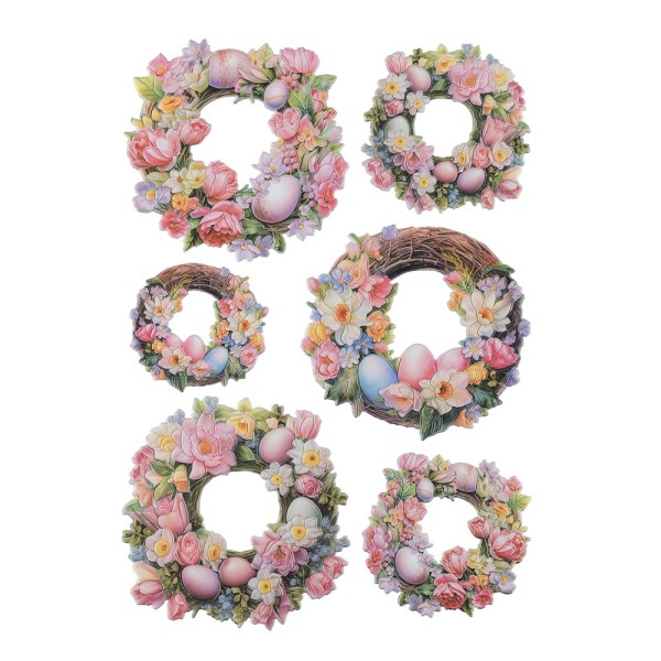 3-D Relief-Sticker, Weidenkranz mit Blüten & Eiern, versch. Größen, selbstklebend