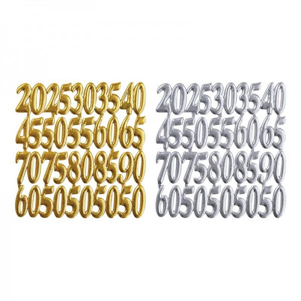 Wachsornament-Platten, Jubiläumszahlen, 6 Stück, silber & gold