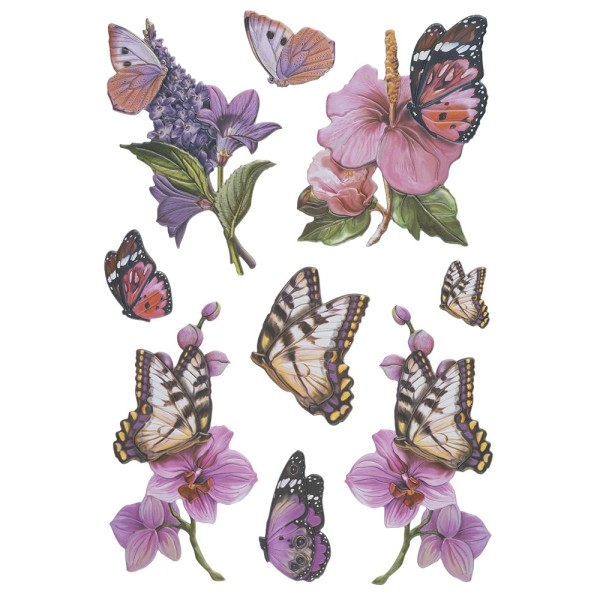 3-D Relief-Sticker, Schmetterlinge & Blumen 3, versch. Größen, selbstklebend