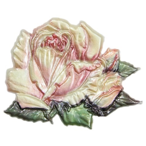 Wachsornament, Rose, farbig, geprägt, 7x7cm
