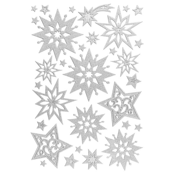 3-D Sticker, Deluxe Sterne, verschiedene Größen, selbstklebend, silber