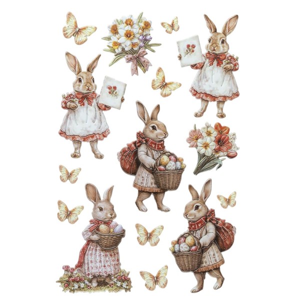 3-D Relief-Sticker, Hasen mit Frühlingsblumen 2, versch. Größen, selbstklebend