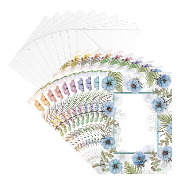 Motiv-Grußkarten & Umschläge, Aquarell-Blütenrahmen 3, 11,5cm x 16,5cm, 5 Farben, 20-teilig