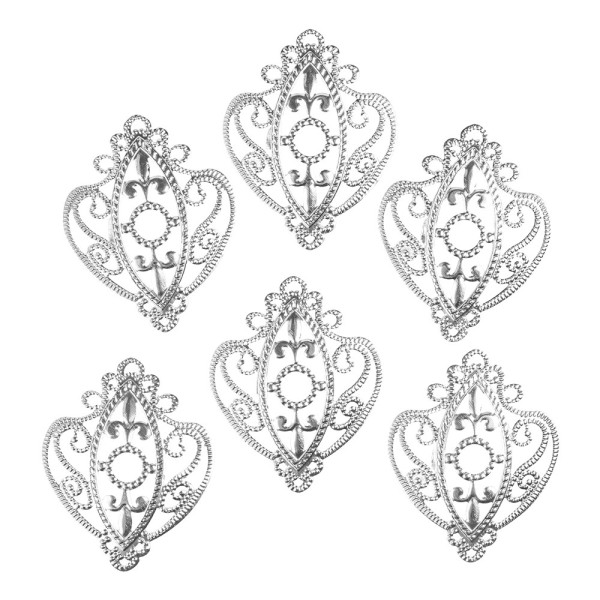 Metall-Ornamente, Design 42, 6,5cm x 5,3cm, silber, 6 Stück