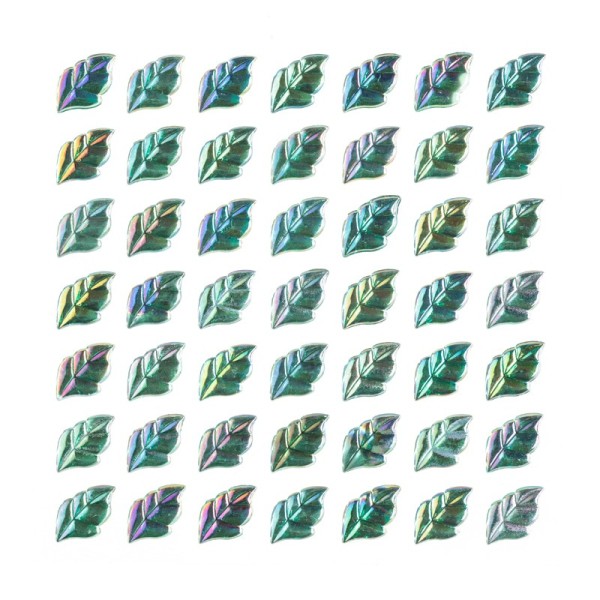 Glitzersteine, Blätter, selbstklebend, grün-irisierend, 15 mm, 49 Stück