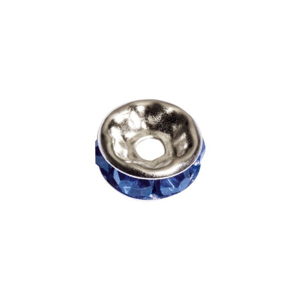 Strass-Rondell mit Strass-Steinen, Ø0,8 cm, 10 Stück, silber/azurit