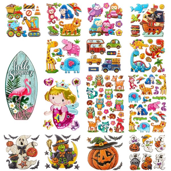 Glückstreffer-Set, Relief-Sticker, verschiedene Designs, 15 Bogen