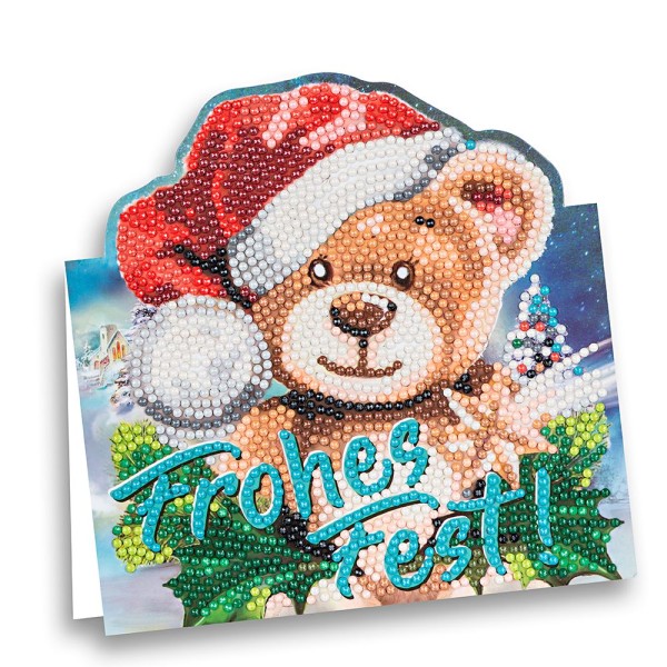 Diamond-Painting-Aufstellkarte, Teddybär - Frohes Fest!, 16,3cm x 16cm, inkl. Zubehör