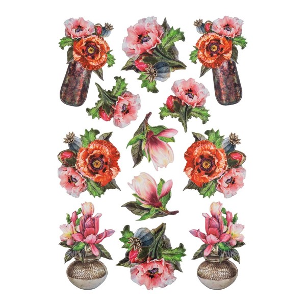 3-D Relief-Sticker, Stilvolle Blumenvasen 2, Design 2, verschiedene Größen, selbstklebend