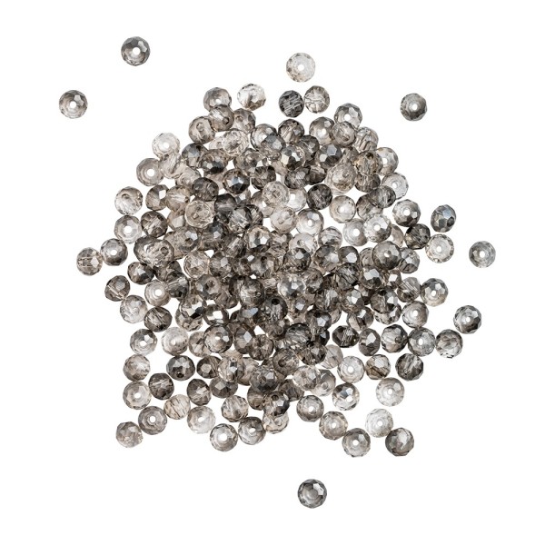 Perlen, rund, Ø 3mm, facettiert, zweifarbig, klar, helltaupe, 200 Stück