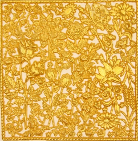 Wachsornament-Platte Rosen, 16 x 16 cm, sommergold