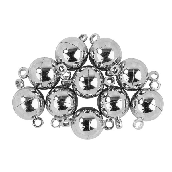 Magnetverschlüsse Kugel, Ø 0,9cm 1,5cm lang (inkl. Ösen), silber, 10 Stück