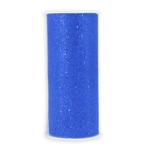 Deko-Tüll-Band mit Glimmer, 12 cm x 5 m, blau