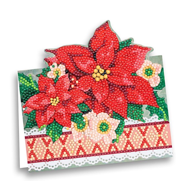 Diamond-Painting-Aufstellkarte, Rote Weihnachtssterne, 16,3cm x 16cm, inkl. Umschlag & Werkzeug