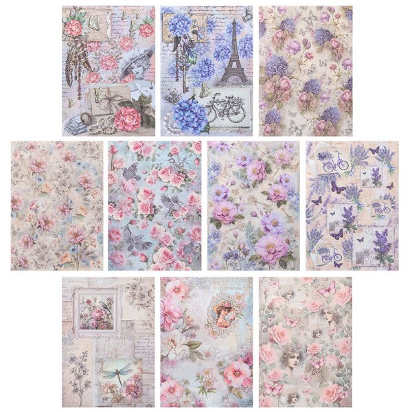 Selbstklebende Stoffe, Vintage, DIN A4, verschiedene Designs, 10 Stück