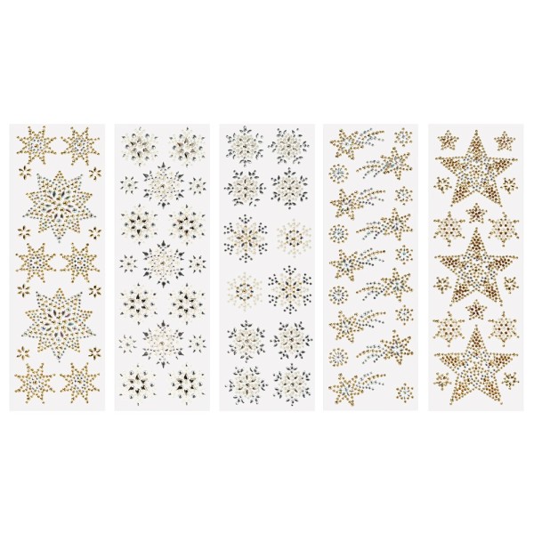 Strass-Ornamente, Sterne&Eiskristalle, mehrfarbig, teilweise mit Veredelung, 5 Bogen