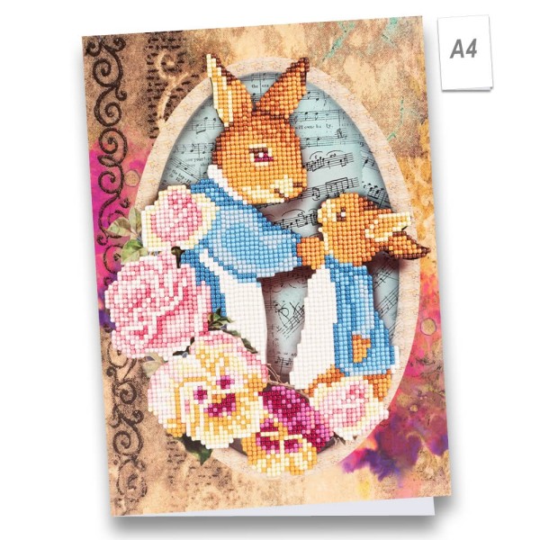 Diamond-Painting-Grußkarte, Hasenmutter mit Kind, DIN A4, inkl. Zubehör