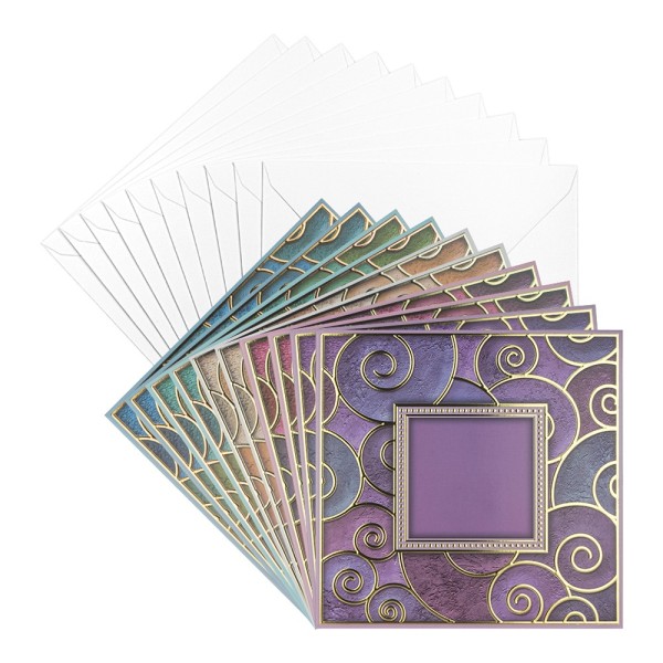 Grußkarten & Umschläge, Unique, Spiral-Ornamentik, 16cm x 16cm, versch. Farben, 20-teilig