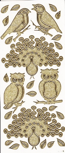 Microglitter-Sticker, Vogel, Pfau, Eule, gold