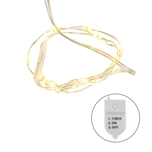LED-Draht-Lichterkette, warmweiß, 2,5cm Lichtabstand, inkl. Timer, 15er