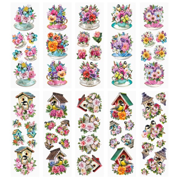 Transparent-Stickerbogen, Gartengrüße, verschiedene Designs, 10cm x 30cm, 10 Bogen