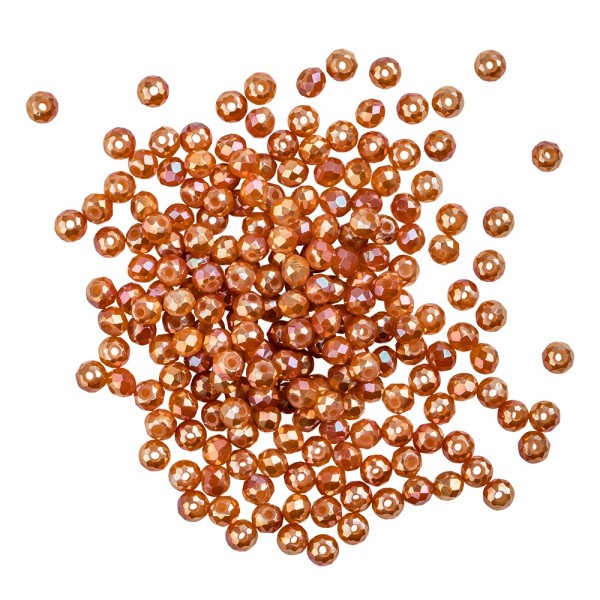 Perlen, rund, Ø 3mm, facettiert, hellkupfer, irisierend, 200 Stück