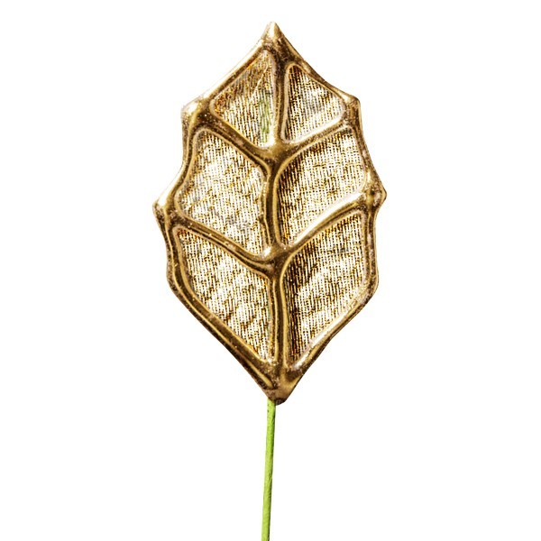 Deko-Blatt mit Drahtstiel, 4er Set, gold