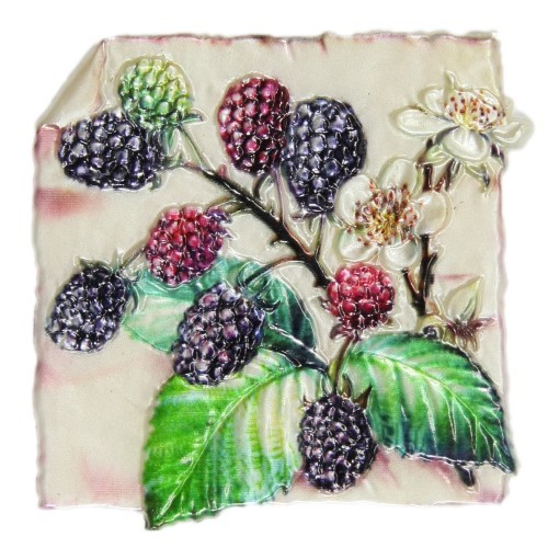 Wachsornament, Brombeeren, farbig, geprägt, 7,5x7,5cm