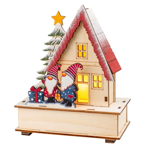 LED-Haus, Wichtelpaar, 12cm x 6cm x 14cm, warmweiß mit Timer