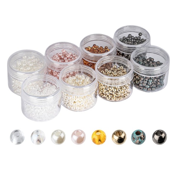 Perlen, Ø 4mm, je Dose 250 Stück, 8 versch. Farben und Oberflächen, 8 Dosen