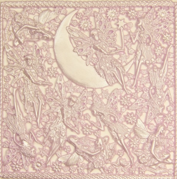 Wachsornament-Platte Elfen, 16 x 16 cm, flieder patiniert