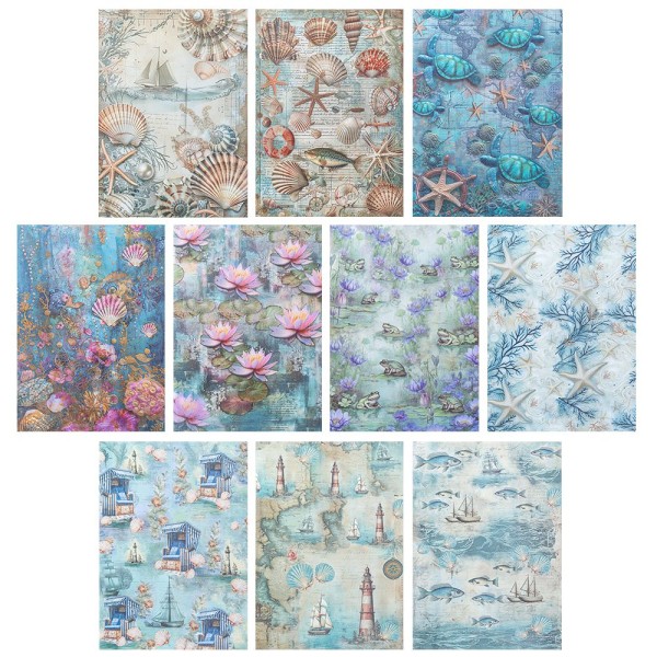 Selbstklebende Stoffe, Maritim 2, DIN A4, verschiedene Designs, 10 Stück
