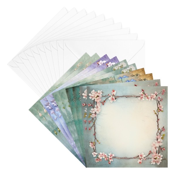 Motiv-Grußkarten & Umschläge, Blütenrahmen, 2x 5 Designs, 16cm x 16cm, 20-teilig