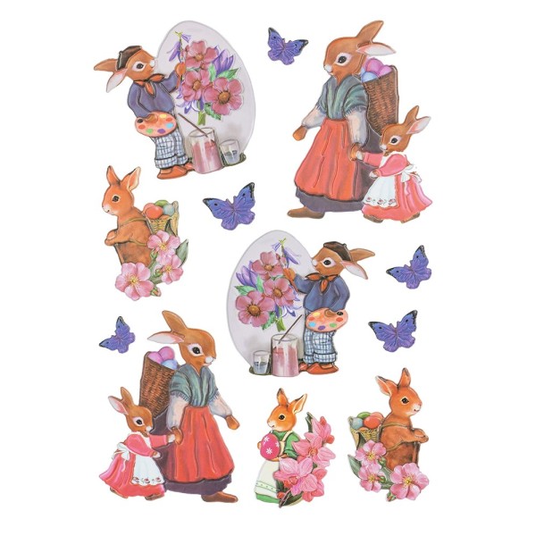 3-D Relief-Sticker, Hasenfamilie 4, verschiedene Größen, selbstklebend