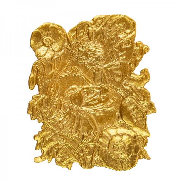 Wachsornament Elfe, sitzend, 8 x 6 cm, gold
