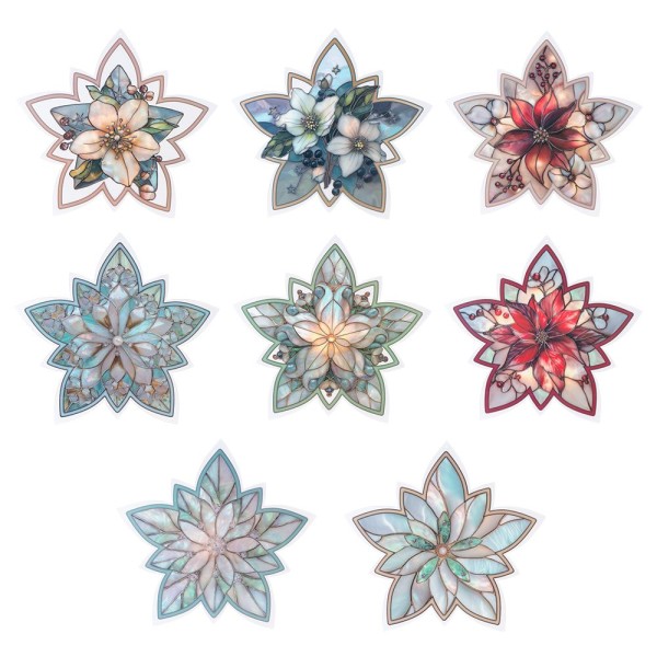 Motiv-Windradfolien, Perlmutt-Mosaik-Optik, Winterblumen, 28cm x 26,5cm, 8 Designs, 8 Stück