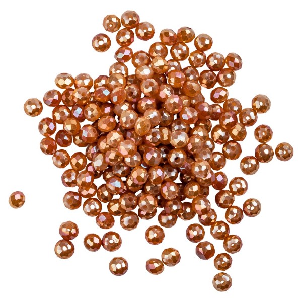 Perlen, rund, Ø 4mm, facettiert, hellkupfer, irisierend, 180 Stück