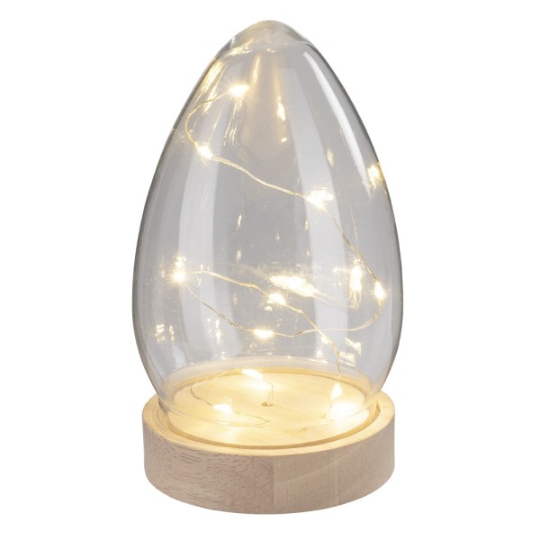 LED-Holz-Podest rund, mit Ei,  Ø8,3cm, 2cm hoch, mit 10 LEDs in Warmweiß