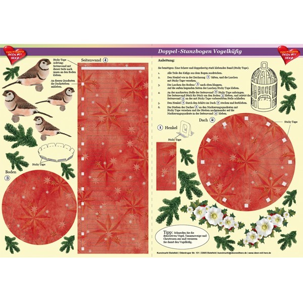 Doppel-Stanzbogen Vogelkäfig, weihnachtlich, DIN A3, rot