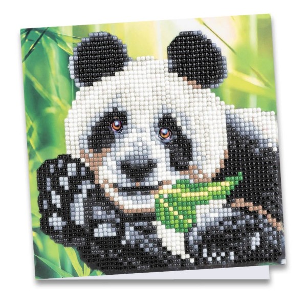 Diamond-Painting-Grußkarte, Panda, 16cm x 16cm, inkl. Zubehör