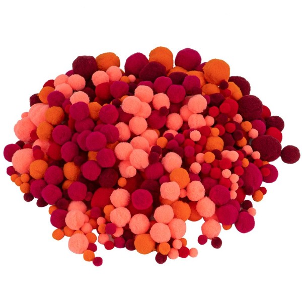 Pompons, Pink-, Rot- & Orangetöne, versch. Farben und Größen, 500 Stück
