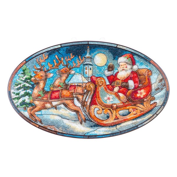 Diamond-Painting-Fensterbild, Glaskunst-Optik XL, Weihnachtsmann im Schlitten, 35,4cm x 22,4cm, 500µ