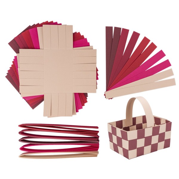 Flechtkörbe aus Papier, zum Selberflechten, 12cm x 8cm x 6,5cm, Pink- & Rottöne, 10 Stück