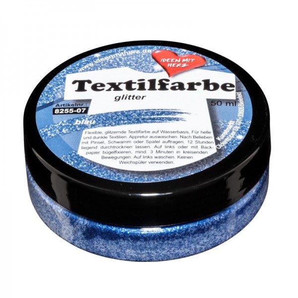 Textilfarbe, glitter, 50ml, blau