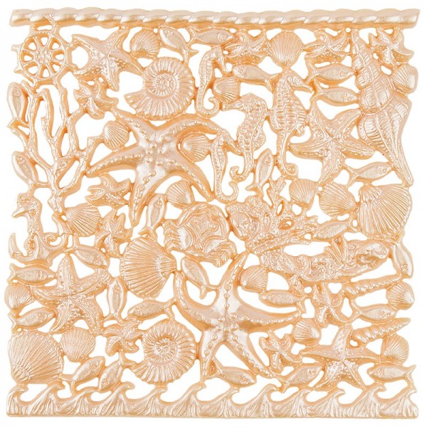 Wachsornament-Platte Maritim, 16cm x 16cm, lachs-perlmutt