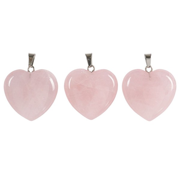 Rosenquarz-Herzanhänger, 2,5cm x 1cm x 2,4cm, mit silberfarbener Öse, 3 Stück