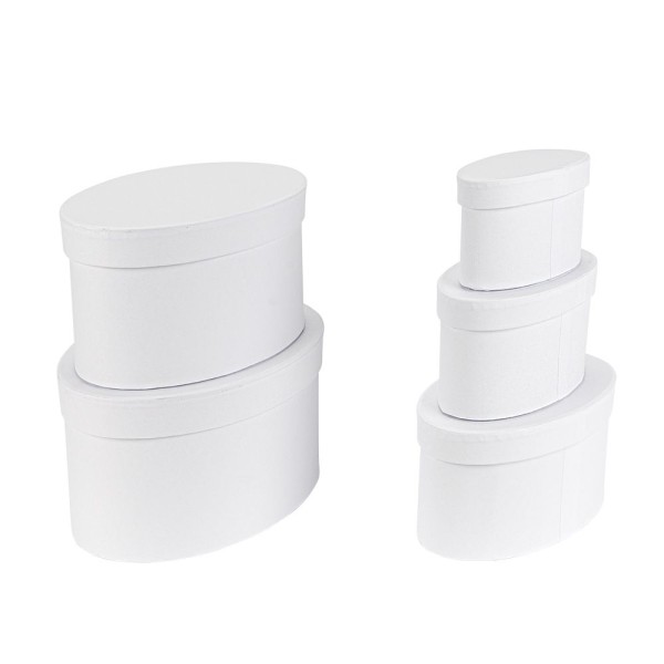 Geschenkboxen, oval, verschiedene Größen, weiß, 5 Stück